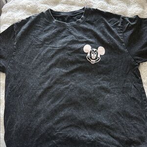 Distressed Black Mickey Mouse Tee with Tan Logo
